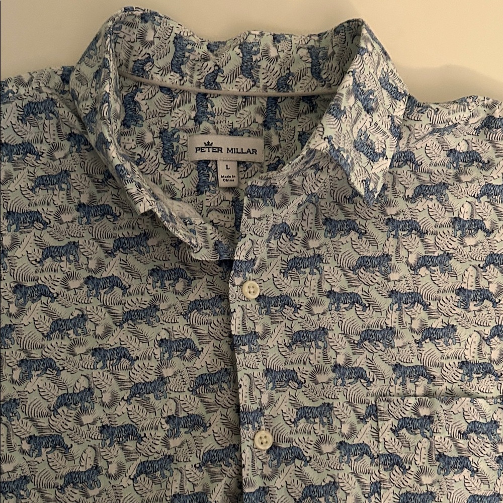 Peter Millar Blue and White Animal Print Shirt